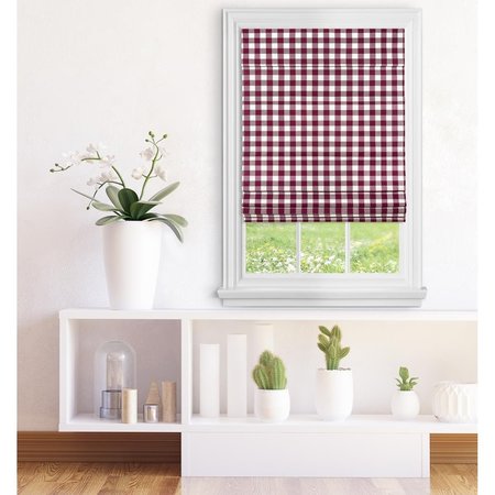 EYECATCHER 35 x 64 in. Cordless Buffalo Check Roman Window Shade, Burgundy EY2511831